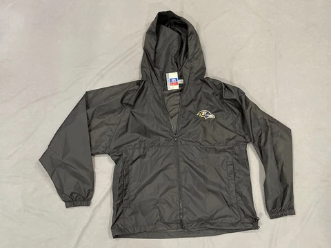 Baltimore Ravens NFL Zip Windbreaker Jacket M Medium Men Black with Hood Unlined Cover