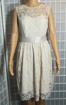 NWT TEVOLIO WOMEN'S SLEEVELESS LACE DRESS WOMEN'S BEIGE ROUND NECK SIZE 6  - Image 1 of 4
