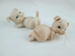 Vintage Lefton Set Of 2 Pig Figures Porcelain With Stickers - Picture 1 of 5