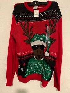 NEW Youth Christmas Crewneck Sweater Poly Cotton Reindeer with Glasses Size XxL - Picture 1 of 3