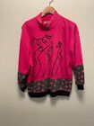 Vintage Segrets Womens Sweatshirt Medium Fuschia Abstract Graphic 1/4 Zip Artsy