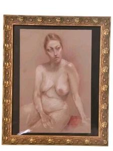 Dipinto olio pastello originale nudo femminile ritratto in cornice oro ornata - fine ar - Foto 1 di 8