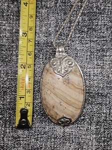 Vintage BJ Sterling Silver Pendant Desert Picture Jasper w/ Italy Chain - Picture 1 of 12