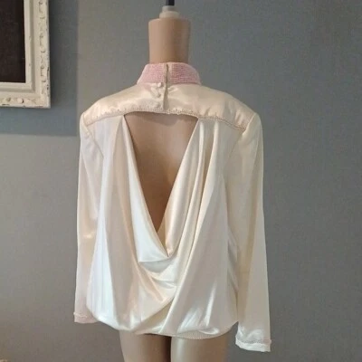 Saks Fifth Avenue vintage 60's backless pearl encrusted neck blouse KaSandra 10 - Image 1 of 4