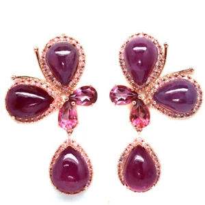 925 Sterling Silver 10 x 14 MM. Red Ruby, Topaz & Sapphire Earrings - Picture 1 of 4