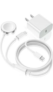 2 In 1 iPhone & Apple Watch Charger, 6ft Magnetic Cable, 15W USB-C Wall Charger - Picture 1 of 8