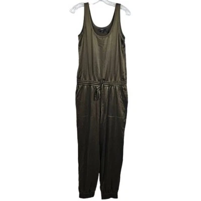 Theory Silk Olive Jumpsuit Sz S Sleeveless Jogger Ankle Drawstring Quiet Luxury - Image 1 of 4