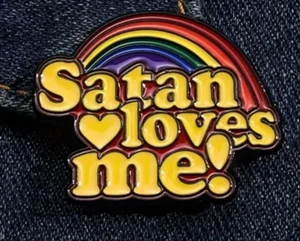 SATAN LOVES ME enamel pin - devil funny rainbow - FREE SHIPPING - Bild 1 von 1