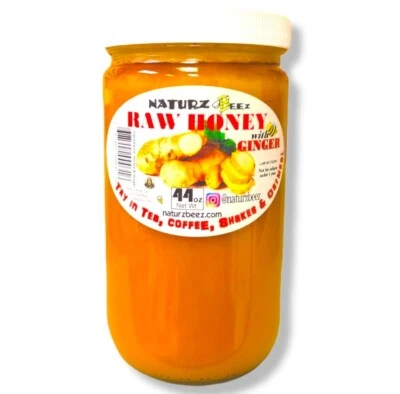 GINGER RAW HONEY 44oz 100% PURE RAW UNFILTERED USA THICK WITH GINGER TEA'S BUDDY - Image 1 of 4
