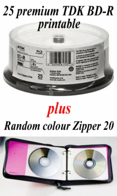 GENUINE TDK Blu-ray Disc 25 Spindle - 25GB 1-6X BD-R - Printable + zipper20 - Image 1 of 4