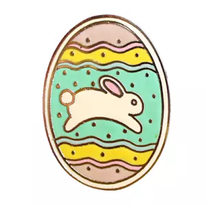 Punze PIN Ostern Vintage KAMEE Cloisonne Ei weißer Hase 90er Urlaub Brosche - Bild 1 von 4