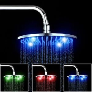 LED 8 Zoll runder Duschkopf Decke/Wandmontage Bad Mischbatterie ohne Arm - Bild 1 von 10