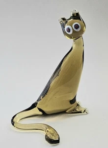 Murano Clear Hand Blown Art Glass Cat Figurine Sculpture Dusky Yellow - Picture 1 of 8