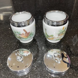 2 VINTAGE ROYAL WORCESTER PORZELLAN EI CODDLER VOGEL DESIGN ZAUNKÖNIG UND FINK GROß - Bild 1 von 6
