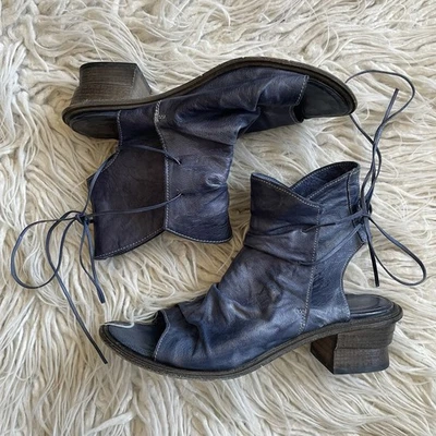 Sandália Shoto feita à mão italiana de couro franzido peep toe botas de tornozelo 37,5 - Imagem 1 de 4