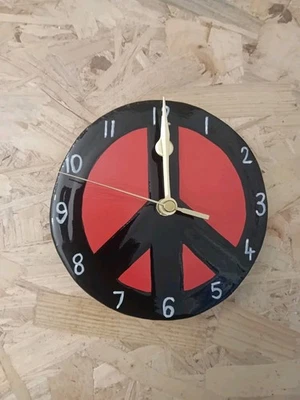 Nuclear Disarmament  Red Peace Clock 14cm Wooden Handmade Handpainted Ex Display - Image 1 of 4