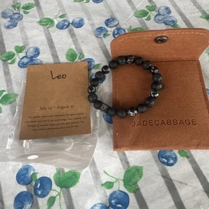 Unisex Natural Black Onyx Stone Zodiac Leo Bracelet. By Jade Cabbage. Brand New! - Picture 1 of 1