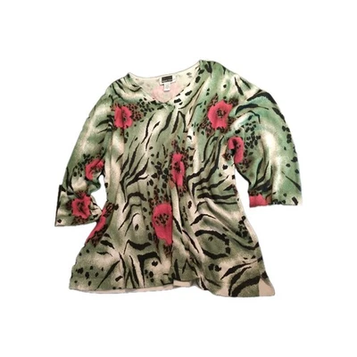 Camisa De Colección Maggie Barnes Mujer 3X Rojo Verde Manga 3/4 Floral Blusa Grandmacore Foto 1 de 4