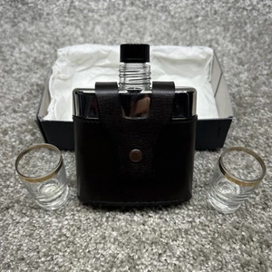 Vintage G Lorenzi Milano Flask Leather Bound 2 Shot Glasses New in Box - Picture 1 of 12