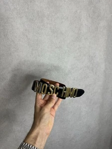 MOSCHINO Luxus Damen Gürtel Gold Schnalle Schwarz Leder Italy Größe 38 - Bild 1 von 8