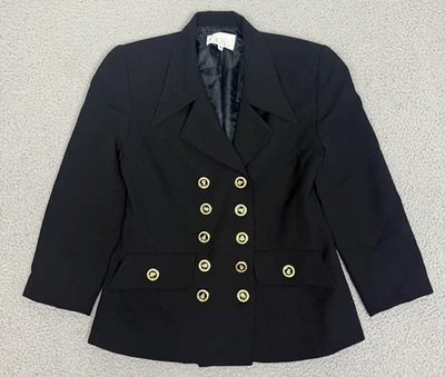 Blazer Cache Vintage Talla 4 Negro Doble Pecho Dorado Botón Hecho en Militar EE. UU. Foto 1 de 4