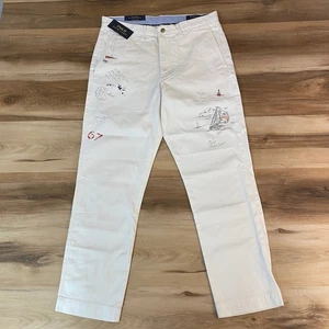 Polo Ralph Lauren Mens Straight Fit White Chino Pants Nautical Print Size 32x30 - Picture 1 of 9