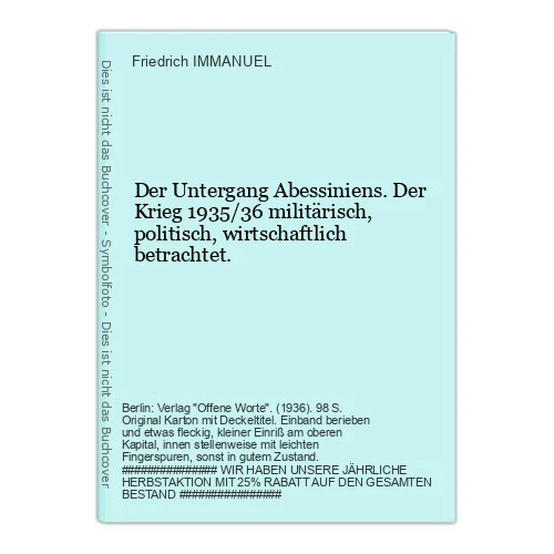 The Downfall of Abyssinia. The War 1935/36 MILI IMMANUEL, Friedrich - Image 1 of 1