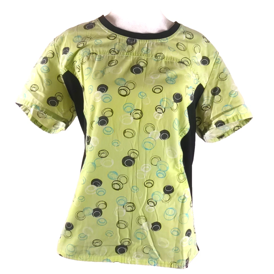 Blusa Médica Cherokee De Colección Para Mujer Talla Grande Verde Negro Círculos Desteñidos Foto 1 de 4