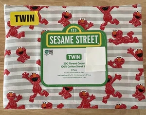 ELMO Sesame Street 3 Piece Twin Sheet Set Striped BRAND NEW 100% Cotton - Picture 1 of 2