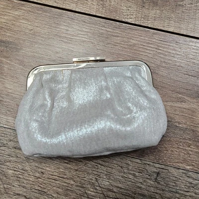 Bvlgari Parfums Silver Metallic Evening Coin Purse Satin Lined Glam Designer - image 1 of 4