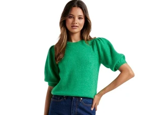 Forever New Shirt AUS 8 US2 Shamrock Green Liana Puff Sleeve Knit Tee - Picture 1 of 8