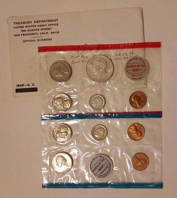 1969 P, D 40% Silver Kennedy Half Dollar US Mint Set Of 10 Coins - Image 1 of 4