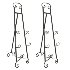 Set of 2 Large Bronze Finish Scroll Top Wrought Iron Art Easel — 50 Inches High - Picture 1 of 5