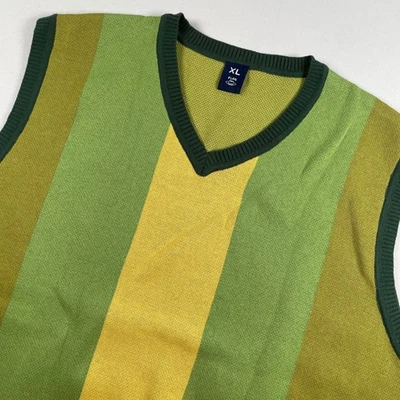 Flan Men's Striped Sweater Vest Sleeveless XL Knit Green Yellow Olive NWOT - Image 1 of 4