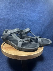 Teva Ysidro Damen-Plateauabsatz schwarz Leder Kork Keilabsatz Größe 9 - Bild 1 von 9