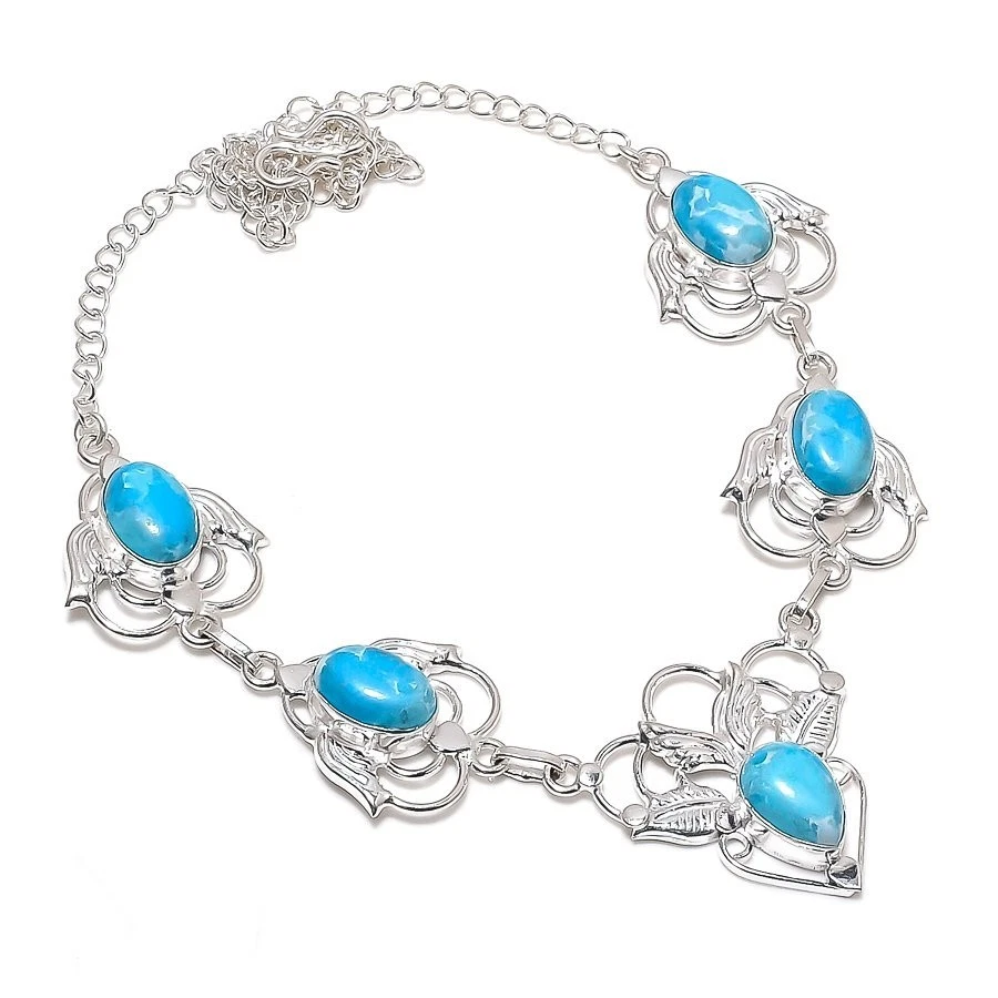 Blue Larimar Gemstone Handmade 925 Sterling Silver Jewelry Necklace Size 18" - Image 1 of 1