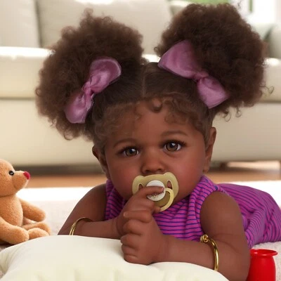 Muñecas negras bebé renacido de 20 pulgadas cuerpo suave muñecas bebé realistas niña bebé Foto 1 de 4