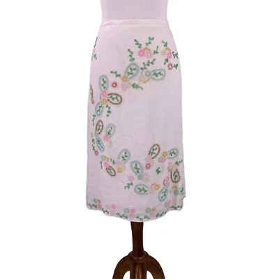 Falda romántica de lino blanca con cuentas florales French Connection vintage nueva con etiquetas talla 8 Foto 1 de 4