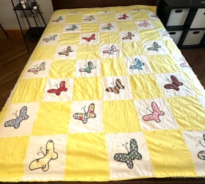 Vintage Butterfly Applique Quilt 70x80" Yellow - Picture 1 of 17