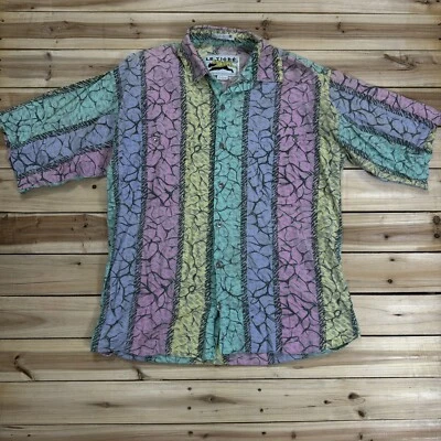 Le Tigre Men’s Retro Striped Short Sleeve Button Down Shirt Small Beachy Graphic - Image 1 of 4