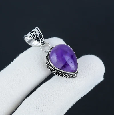 Ametista Gemma Fatto a Mano 925 Pendente Argento Sterling Per Valentine's Regalo - Immagine 1 di 4