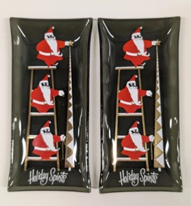 Vintage MCM Set of 2 Houze Art Glass Christmas Trays Santa, Christmas Tree - Picture 1 of 20
