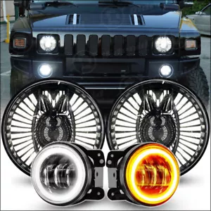 For Hummer H2 H3 H3T 06-10 7" LED Halo Ring DRL Headlight Driving Fog Light Lamp - Picture 1 of 24