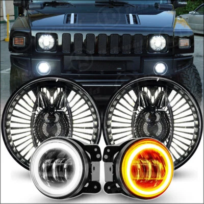 For Hummer H2 H3 H3T 06-10 7" LED Halo Ring DRL Headlight Driving Fog Light Lamp - Image 1 of 4