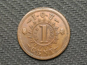 SALE OF OLD U.S. COIN SALE!! AU+ CIVIL WAR TOKEN "I-O-U / J. MAHNKEN" #312 - Picture 1 of 2