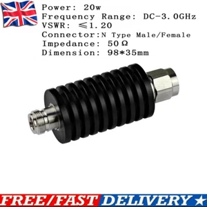 20W RF Coaxial Fixation Attenuator 3/6/10/20/30/40dB DC-3GHz 50Ohm uk - Picture 1 of 5