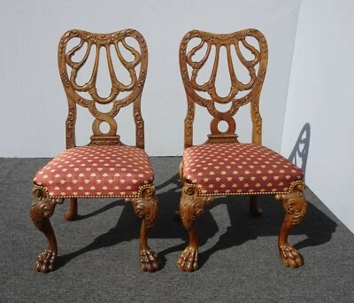 Pair French Louis XVI Style Ornately Carved Side Chairs Claw Feet Gold Bees - Image 1 of 4