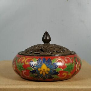 3.6'' China Cloisonne copper incense burner flower pot Old Brass censer
