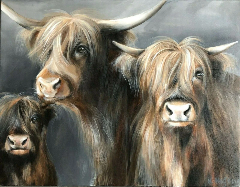 THE HIGHLAND COWS ANIMAL ABSTRACT CANVAS WALL ART DECOR LARGE 24X18 INCH - Image 1 of 1