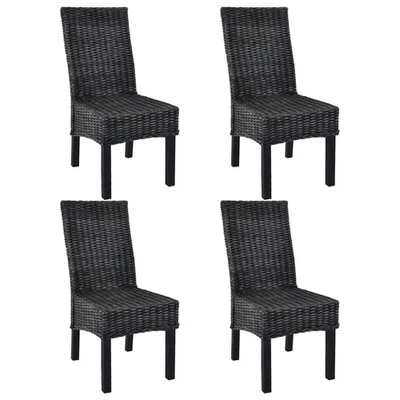 4x Dining Chair Kubu Rattan and Mango Wood Black Kitchen Furniture Seat vidaXL - Image 1 of 4